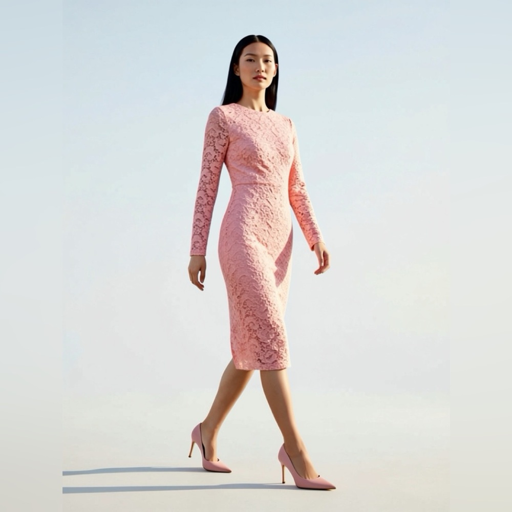 Acevog Coral Pink Lace Shift Dress